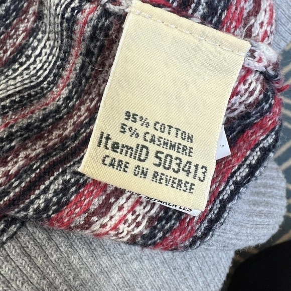 LL Bean Gray Fair Isle Turtleneck Sweater Size L Cotton Cashmere blend - Picture 10 of 12